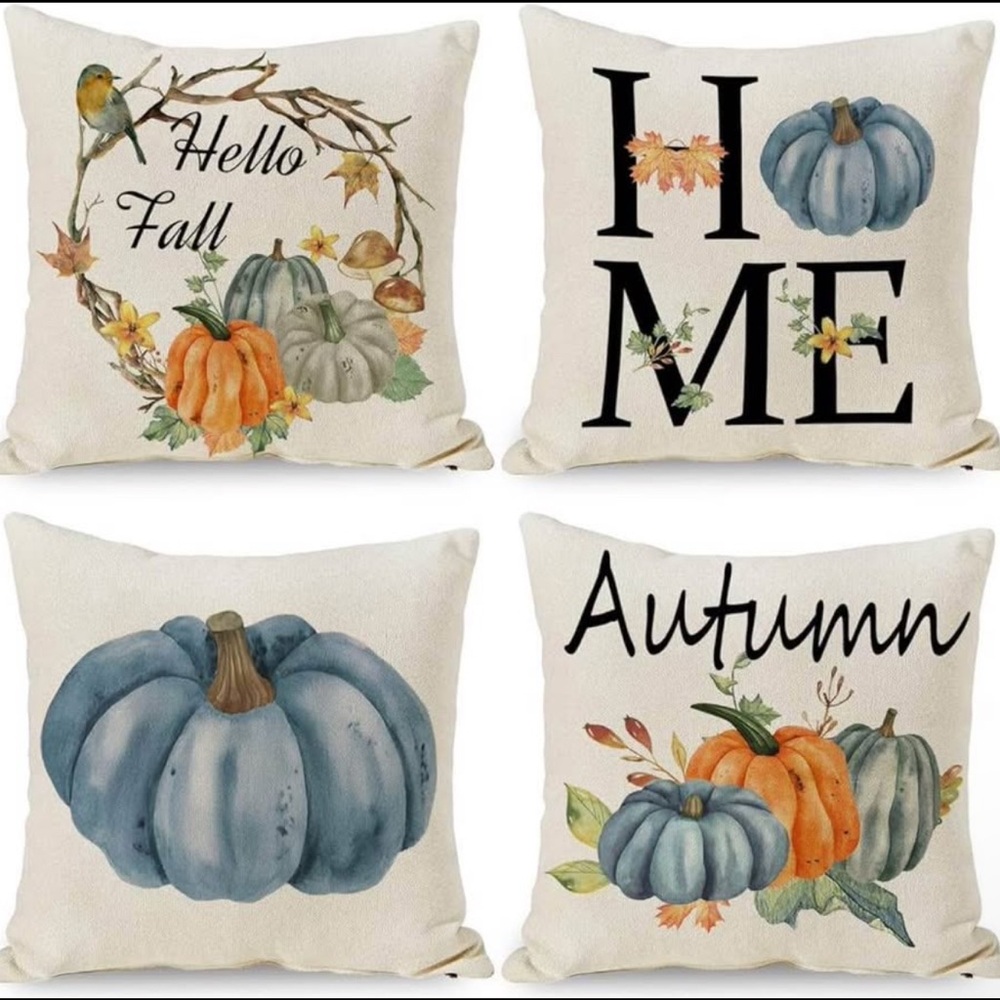 Autumn Pumpkin and Leaf Pillow Set
